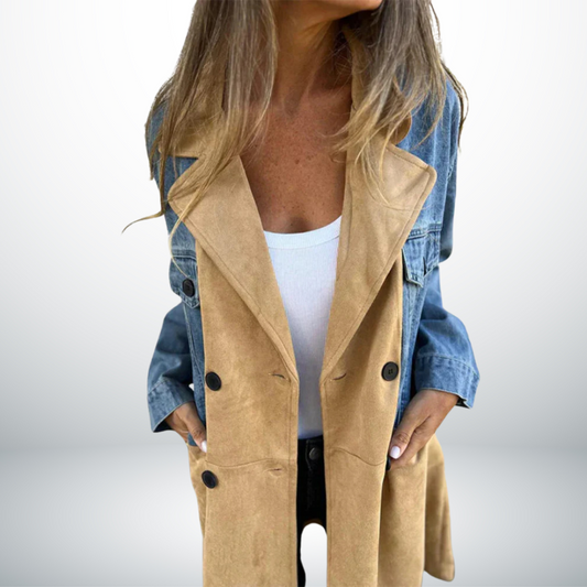 Chiara | Premium Denim- und Wildledermantel für Stil und Komfort