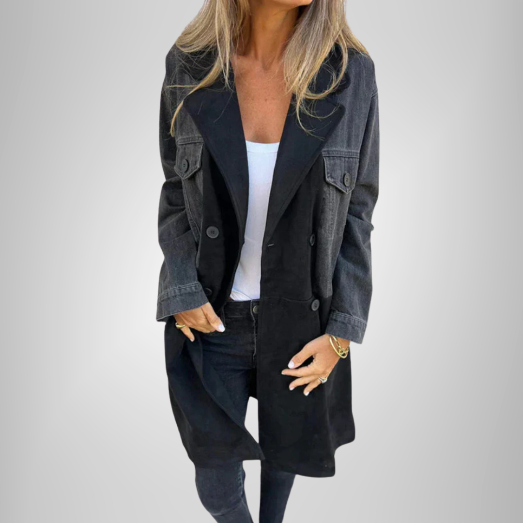 Chiara | Premium Denim- und Wildledermantel für Stil und Komfort